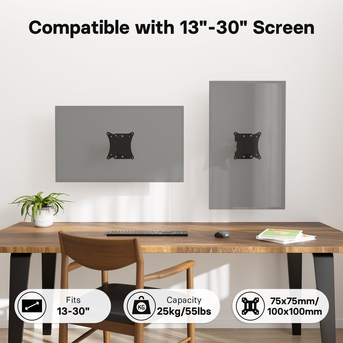 BONTEC TV Wall Mount Bracket for Most 13-30 inch LCD LED Screens, Full Motion Monitor Wall Bracket with VESA 75/100mm