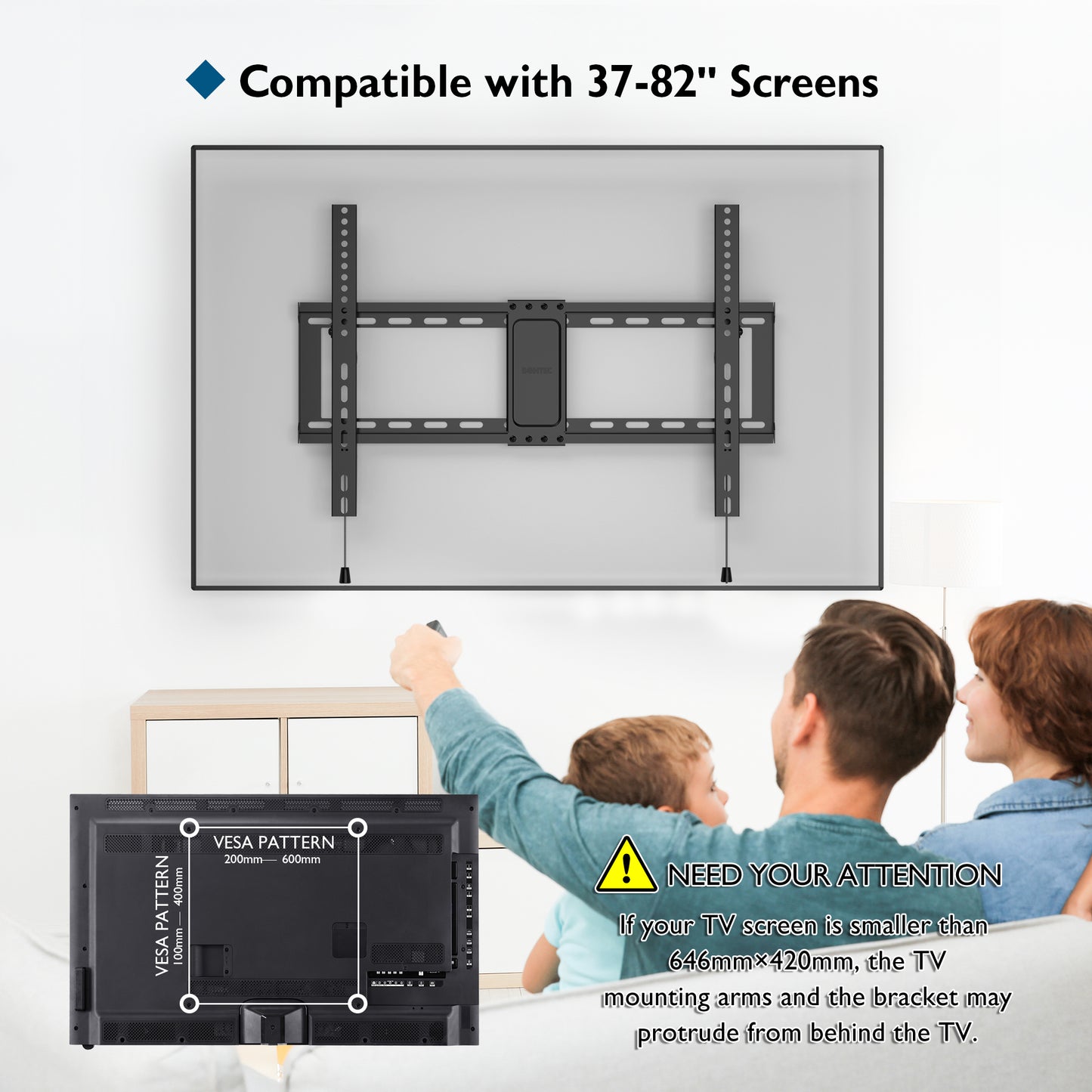 BONTEC TV Wall Bracket for Most 37-82 Inch LED LCD Plasma Flat Curved TVs