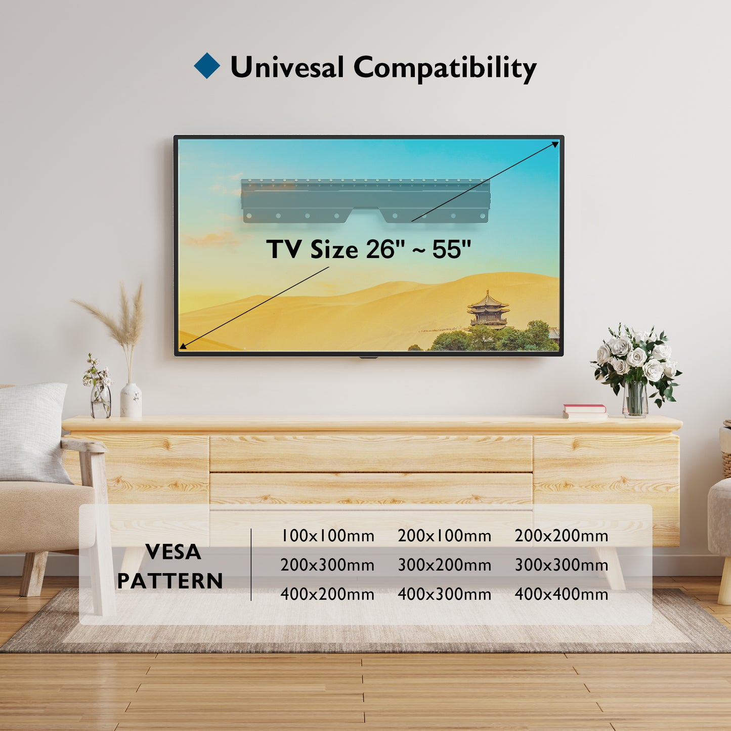 BONTEC No Stud TV Wall Bracket for 26-55 inch LED LCD OLED Plasma Flat/Curved TVs
