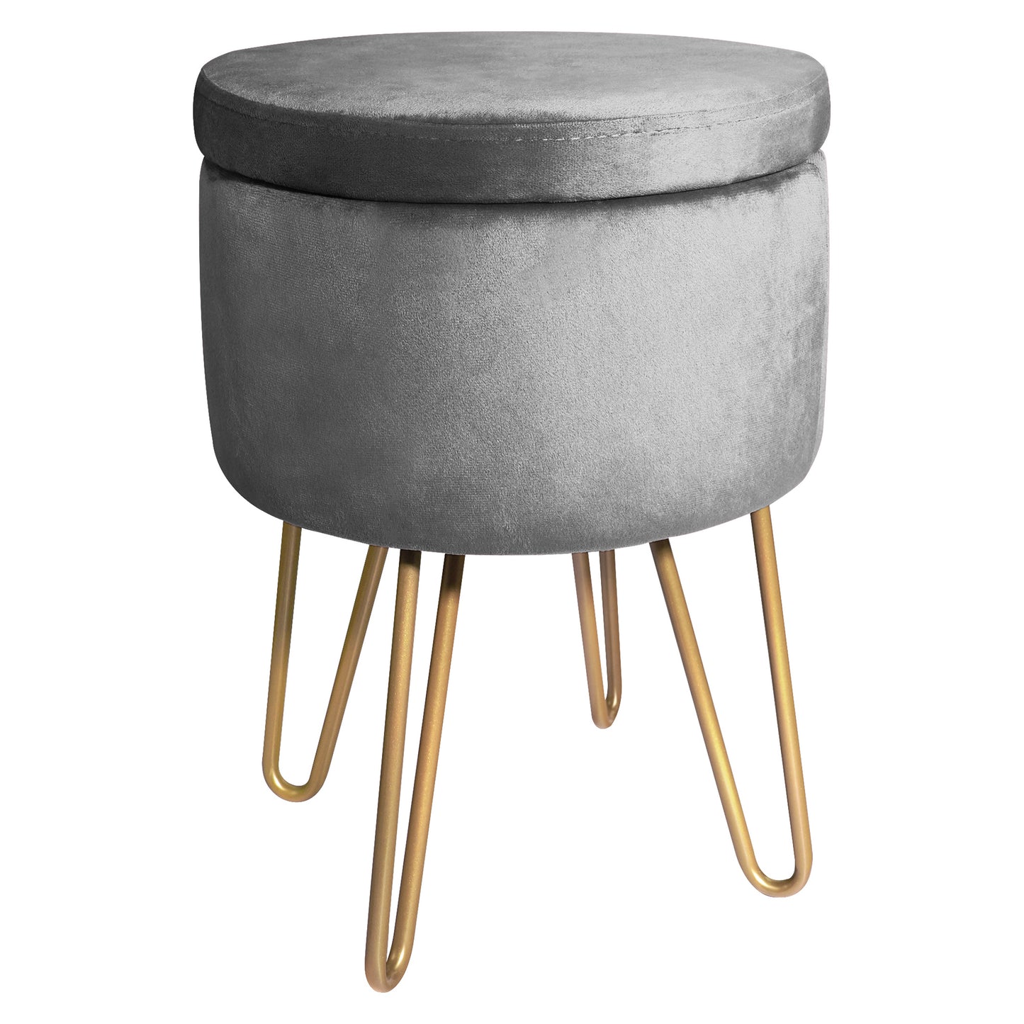 BONTEC Velvet Dressing Table Stool, Round Vanity Stool with Storange, Bedroom Ottoman Stool with Metal Legs for Home Living Room Fitting Room Bedroom