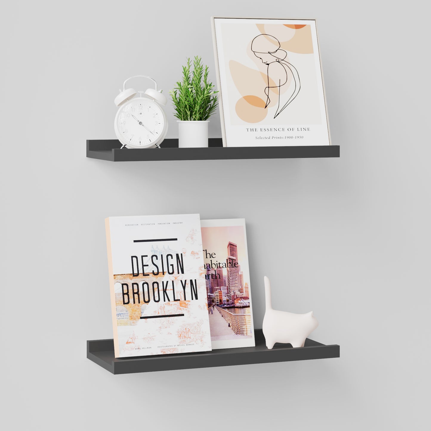 BONTEC Floating Shelves Set of 2, Wood Shelves with Lip, 40cm Wall Mounted Bathroom Shelves for Bathroom, Bedroom, Living Room and Kitchen Wall Organizer up to 10kg