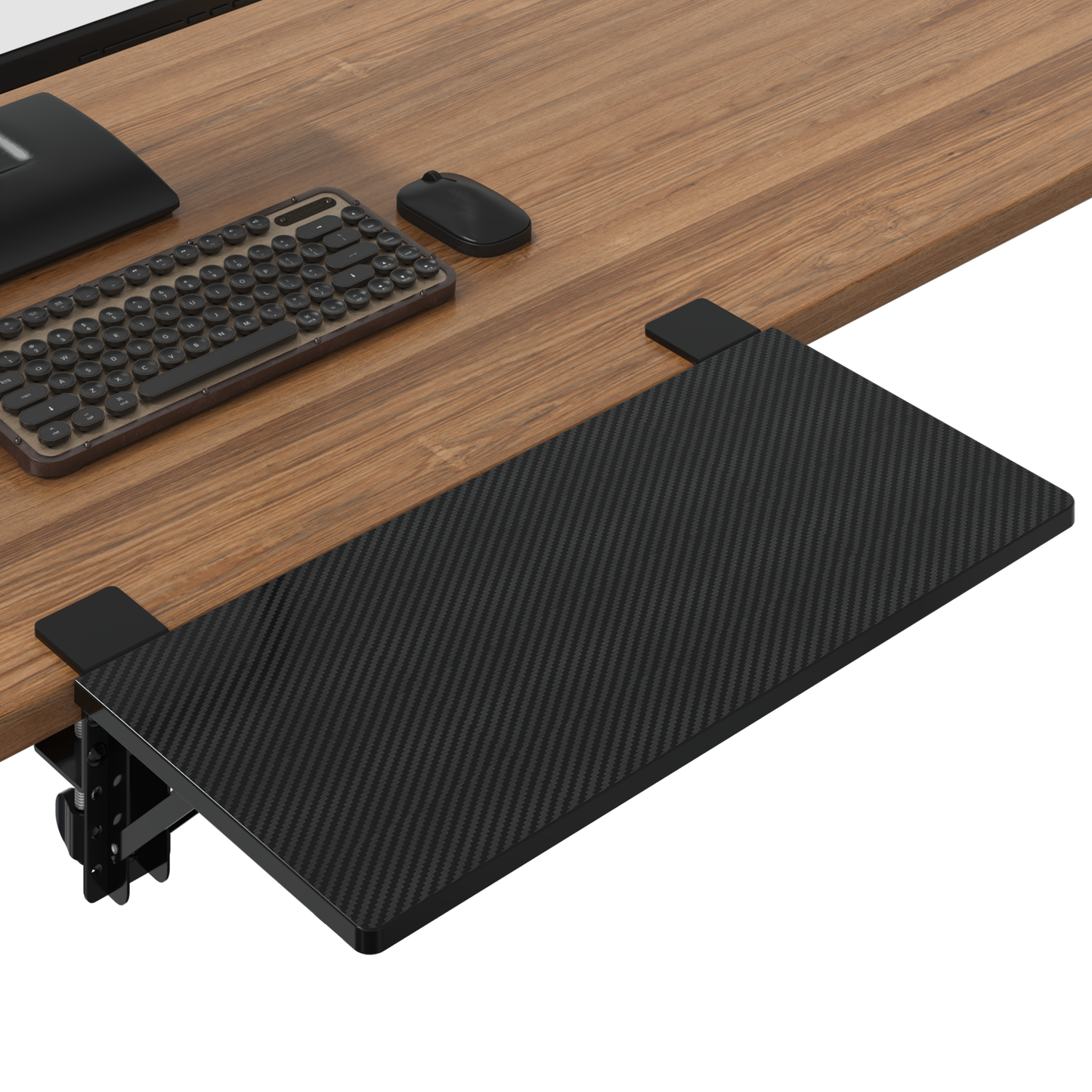BONTEC Ergonomics Desk Extender Tray Colored Carbon Fiber, 510mm x 240mm Table Mount Arm Rest Shelf, 90° Foldable Keyboard Tray Platform, Clamp on Computer Arm Rest for Desk