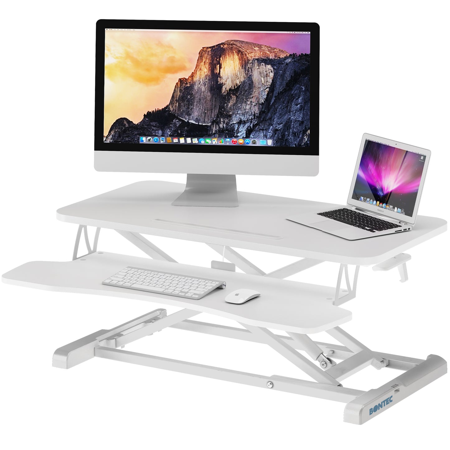 BONTEC Standing 32inch/800mm Desk Converter, Height Adjustable Dual Tiered Computer Workstation, Ergonomic Sit Standing Converter with Platform for PC Computer Screen, Keyboard, Laptop up to 15kg