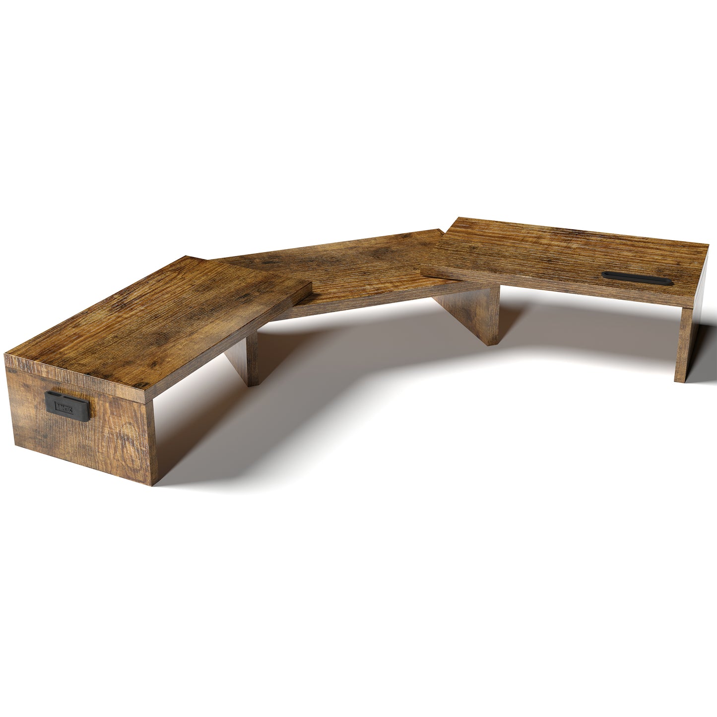 BONTEC Dual Monitor Stand Riser, Desktop Monitor Stand with Smartphone Holder, Adjustable Length & Swivel Angle Wooden Desktop Organizer Stand PC Riser for PC Monitor Laptop Printer