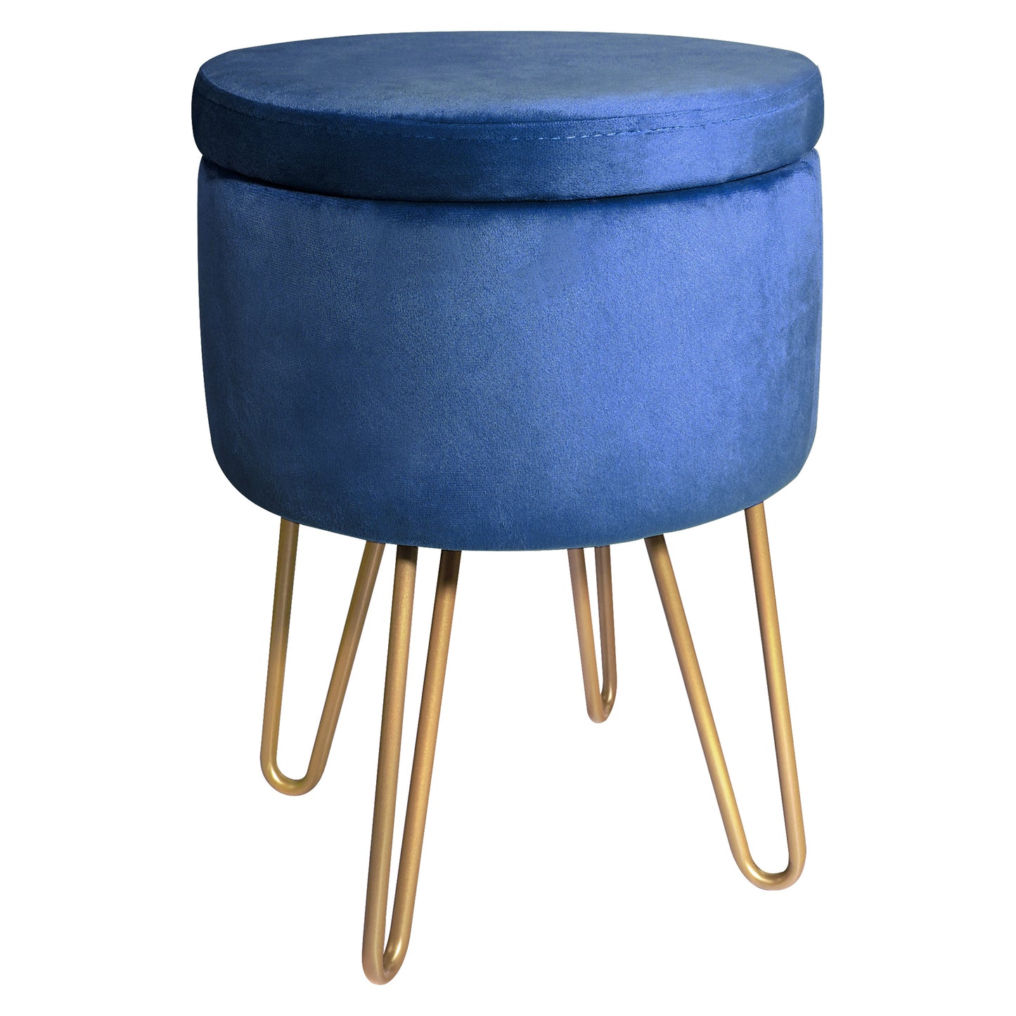 BONTEC Velvet Dressing Table Stool, Round Vanity Stool with Storange, Bedroom Ottoman Stool with Metal Legs for Home Living Room Fitting Room Bedroom