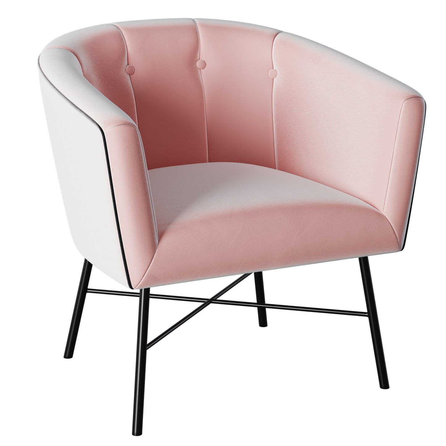 BONTEC Modern Velvet Tub Chair, Upholstered Accent Vanity Chair with Mental Legs, Barrel Armchair for Living Room, Bedroom, Makeup Room, Lounge, Cafe, Pink