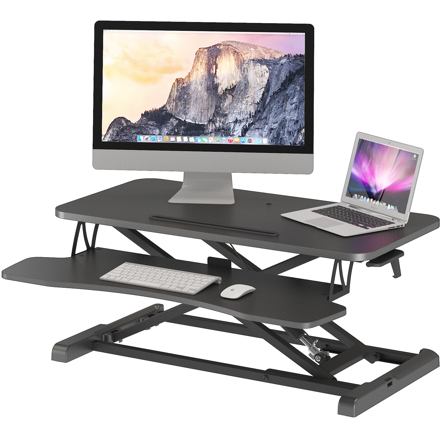 BONTEC Standing 32inch/800mm Desk Converter, Height Adjustable Dual Tiered Computer Workstation, Ergonomic Sit Standing Converter with Platform for PC Computer Screen, Keyboard, Laptop up to 15kg