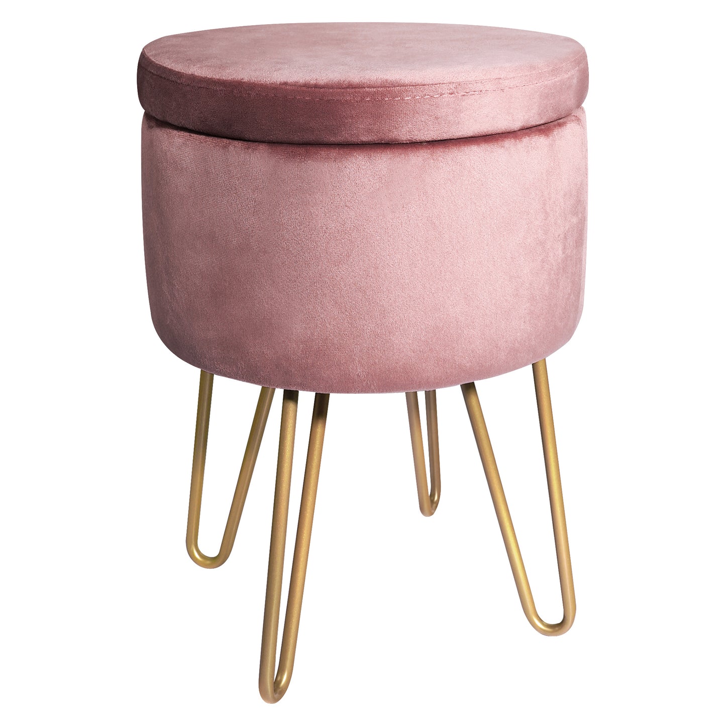 BONTEC Velvet Dressing Table Stool, Round Vanity Stool with Storange, Bedroom Ottoman Stool with Metal Legs for Home Living Room Fitting Room Bedroom