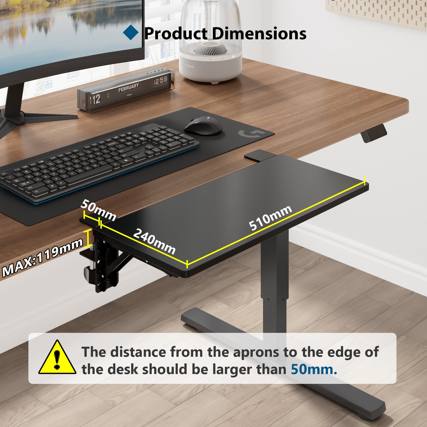 BONTEC Ergonomics Desk Extender Tray Colored Carbon Fiber, 510mm x 240mm Table Mount Arm Rest Shelf, 90° Foldable Keyboard Tray Platform, Clamp on Computer Arm Rest for Desk