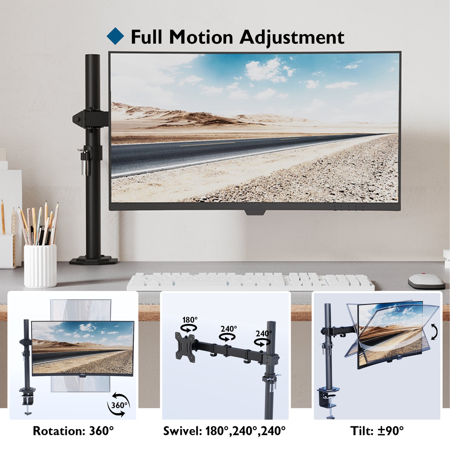 BONTEC Single Monitor Arm Desk Mount for 13-32 inch LCD LED Screens