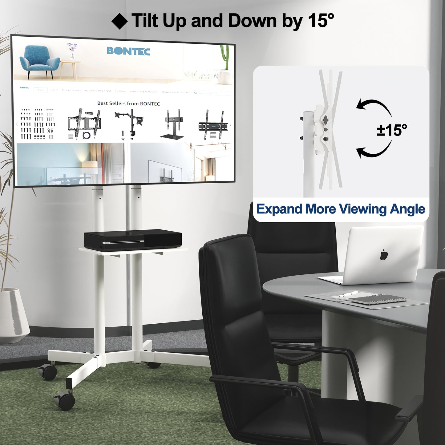 BONTEC Mobile TV Stand on Wheels for 32-85 inch LCD LED OLED Flat Curved TVs