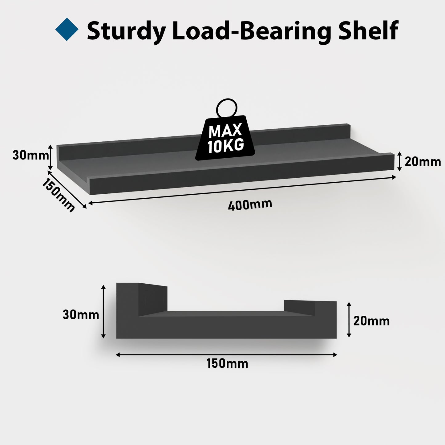 BONTEC Floating Shelves Set of 2, Wood Shelves with Lip, 40cm Wall Mounted Bathroom Shelves for Bathroom, Bedroom, Living Room and Kitchen Wall Organizer up to 10kg