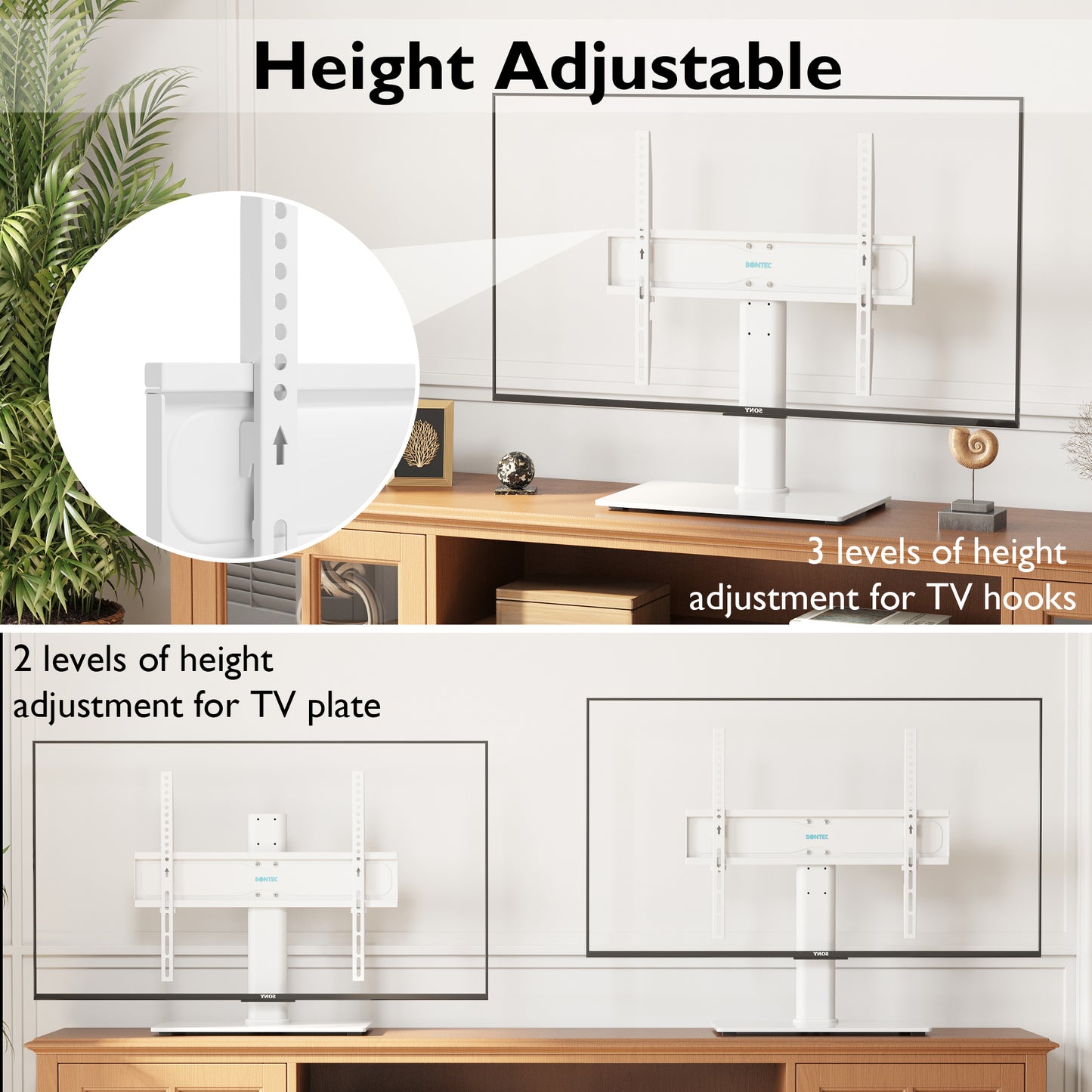 BONTEC Universal Table Top Pedestal TV Stand with Bracket for 26”-55” LCD/LED/Plasma TVs