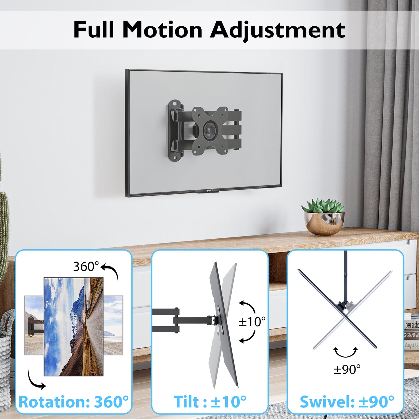 BONTEC Full Motion Articulating TV Wall Mount Bracket for 13''-30'' LCD LED TVs, Tilts Swivels Extends Rotates, VESA 75x75mm/100x100mm, Holds up to 15kg