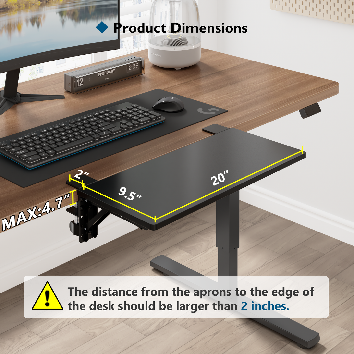 BONTEC Ergonomics Desk Extender Tray Colored Carbon Fiber, 510mm x 240mm Table Mount Arm Rest Shelf, 90° Foldable Keyboard Tray Platform, Clamp on Computer Arm Rest for Desk