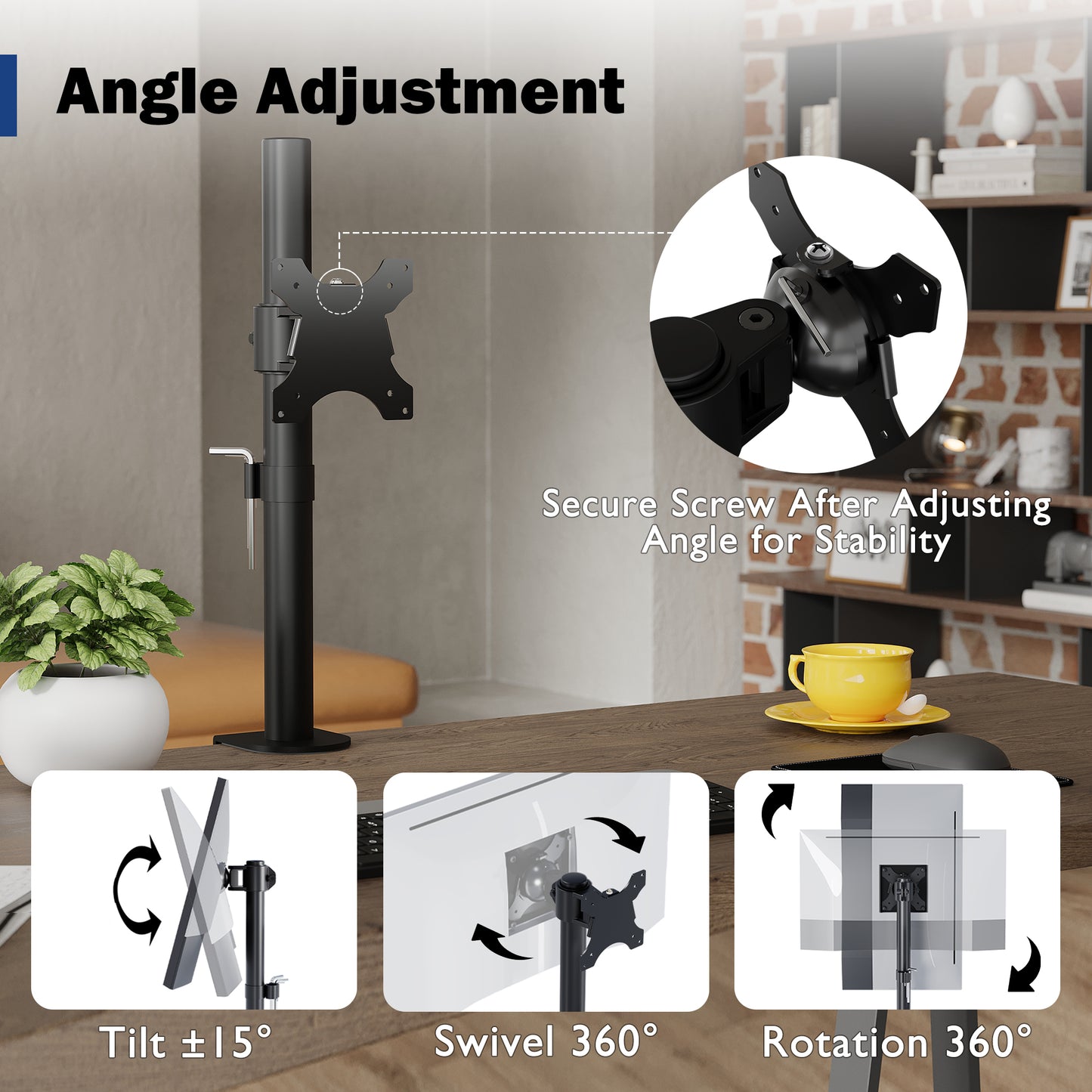 BONTEC Single Monitor Desk Mount for 13-34 Inch Screens, Supports up to 10kg, with Full Motion Adjustability, Dual Installation Options and Integrated Cable Management