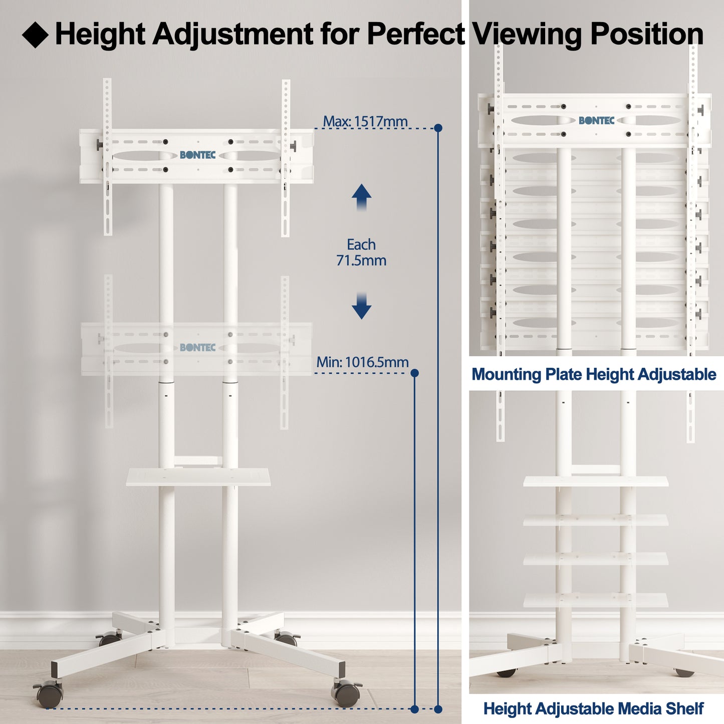 BONTEC Mobile TV Stand on Wheels for 32-85 inch LCD LED OLED Flat Curved TVs