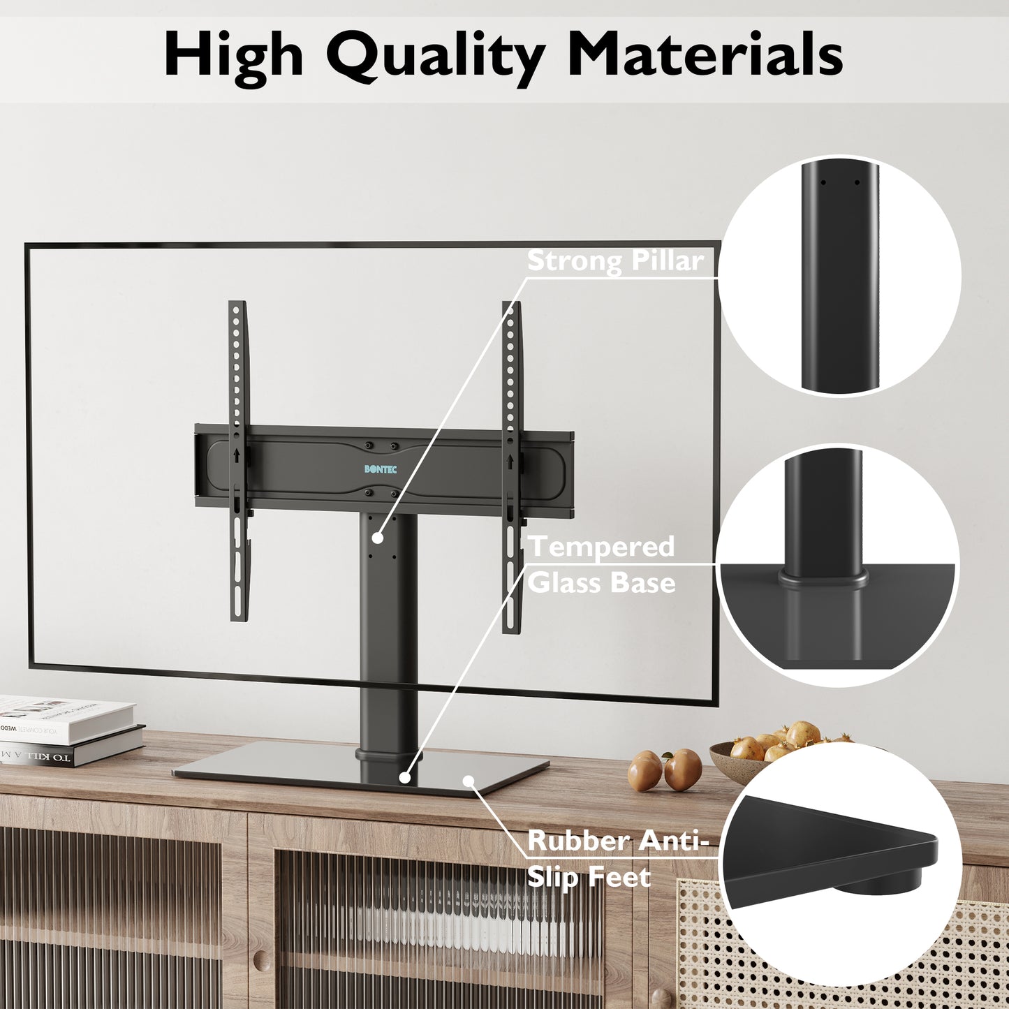 BONTEC Universal Table Top Pedestal TV Stand with Bracket for 26”-55” LCD/LED/Plasma TVs