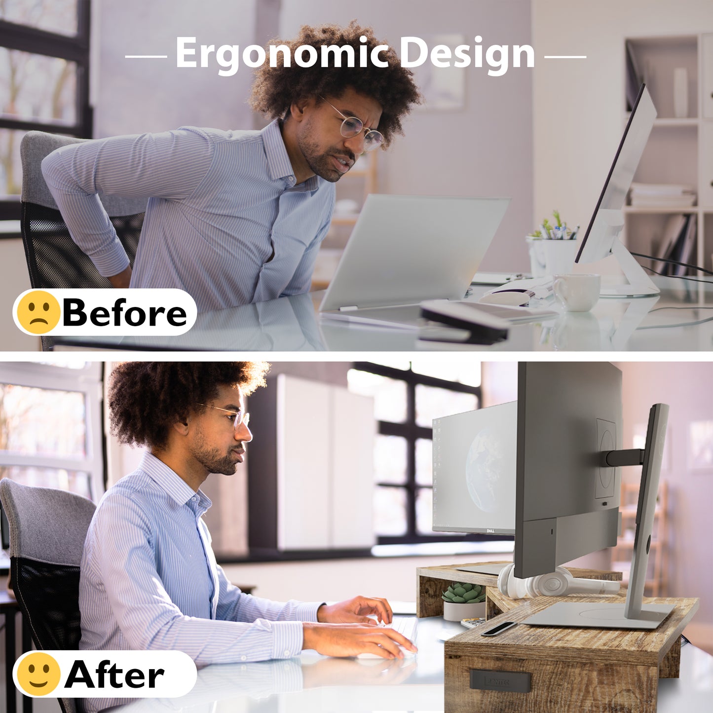 BONTEC Dual Monitor Stand Riser, Desktop Monitor Stand with Smartphone Holder, Adjustable Length & Swivel Angle Wooden Desktop Organizer Stand PC Riser for PC Monitor Laptop Printer