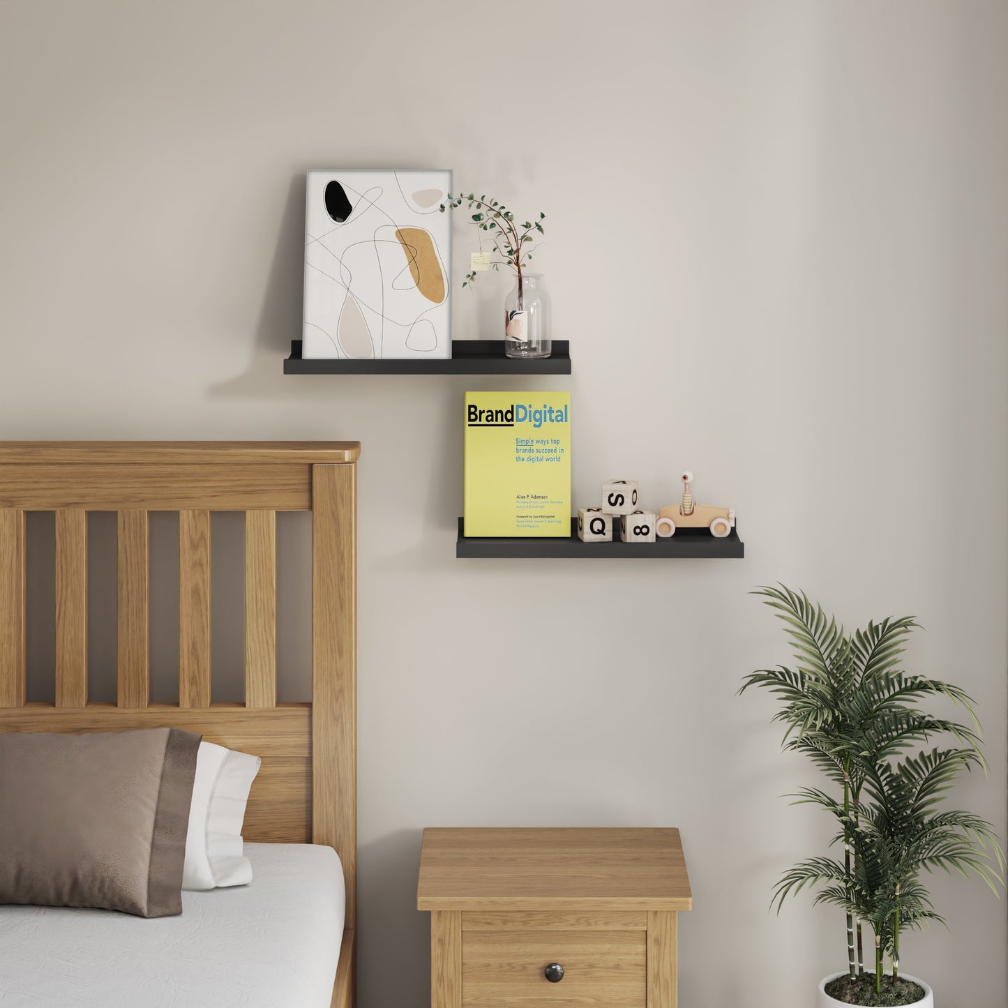 BONTEC Floating Shelves Set of 2, Wood Shelves with Lip, 40cm Wall Mounted Bathroom Shelves for Bathroom, Bedroom, Living Room and Kitchen Wall Organizer up to 10kg