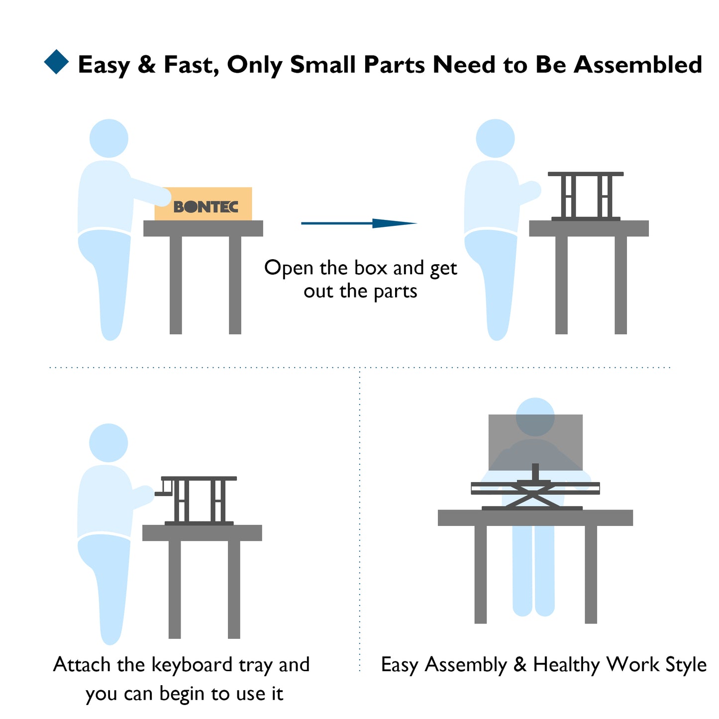 BONTEC Standing 32inch/800mm Desk Converter, Height Adjustable Dual Tiered Computer Workstation, Ergonomic Sit Standing Converter with Platform for PC Computer Screen, Keyboard, Laptop up to 15kg