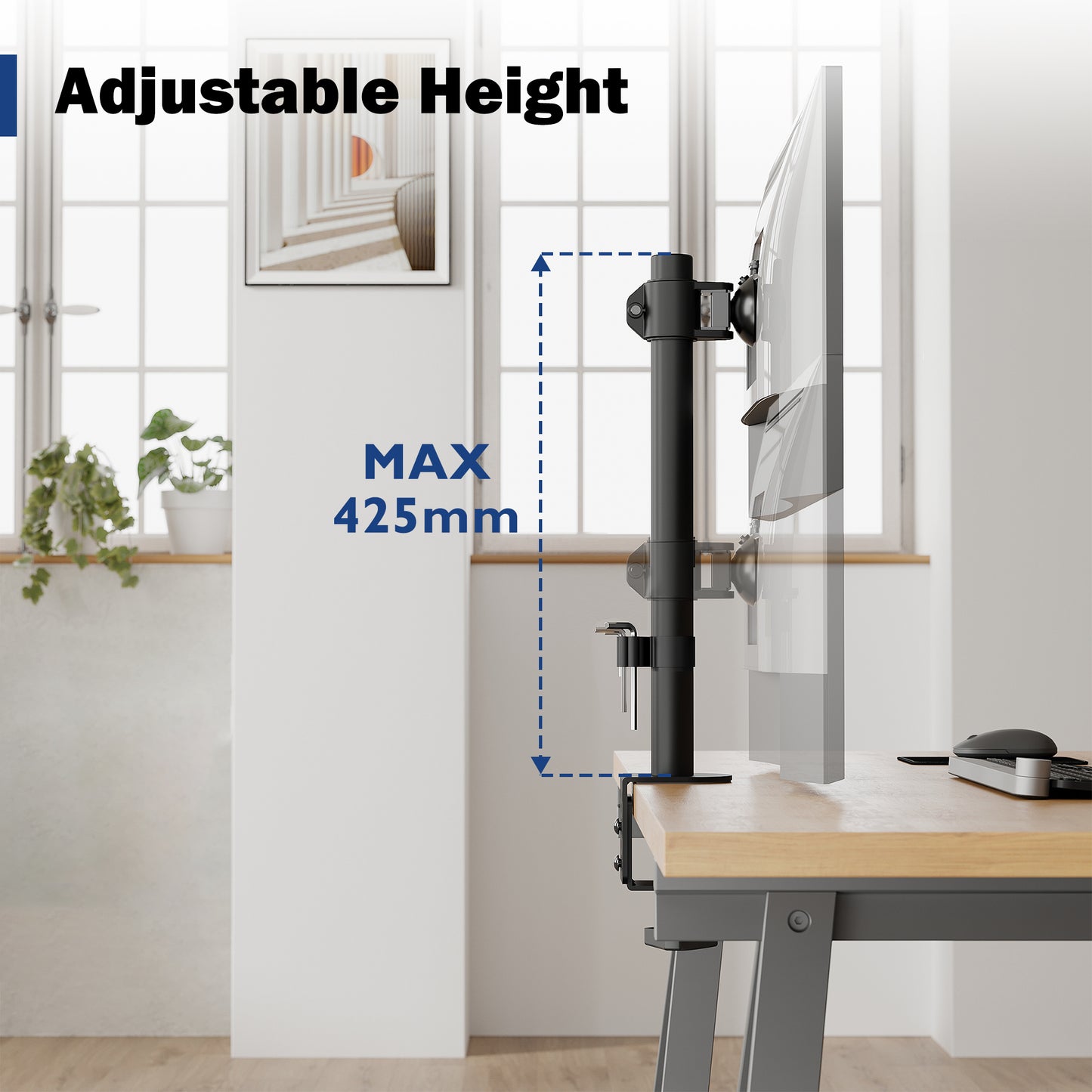 BONTEC Single Monitor Desk Mount for 13-34 Inch Screens, Supports up to 10kg, with Full Motion Adjustability, Dual Installation Options and Integrated Cable Management