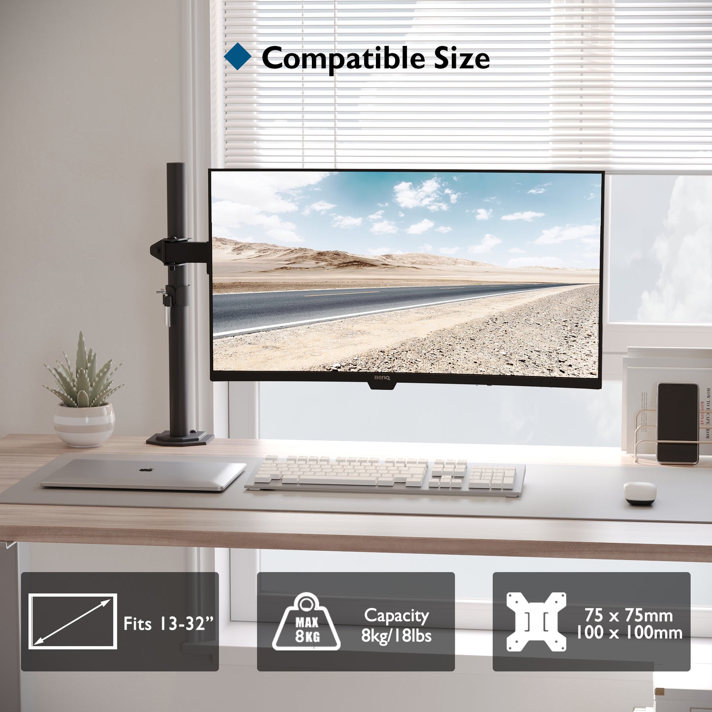 BONTEC Single Monitor Arm Desk Mount for 13-32 inch LCD LED Screens