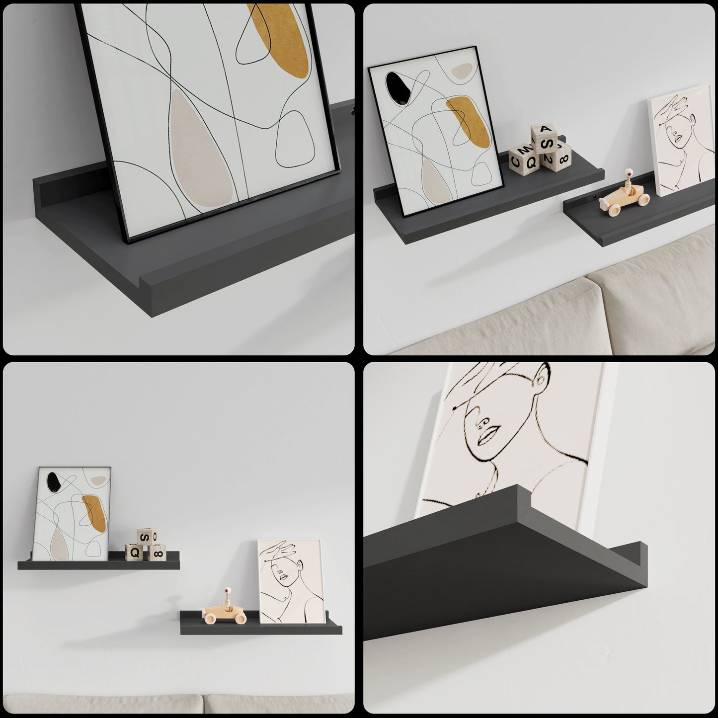 BONTEC Floating Shelves Set of 2, Wood Shelves with Lip, 40cm Wall Mounted Bathroom Shelves for Bathroom, Bedroom, Living Room and Kitchen Wall Organizer up to 10kg