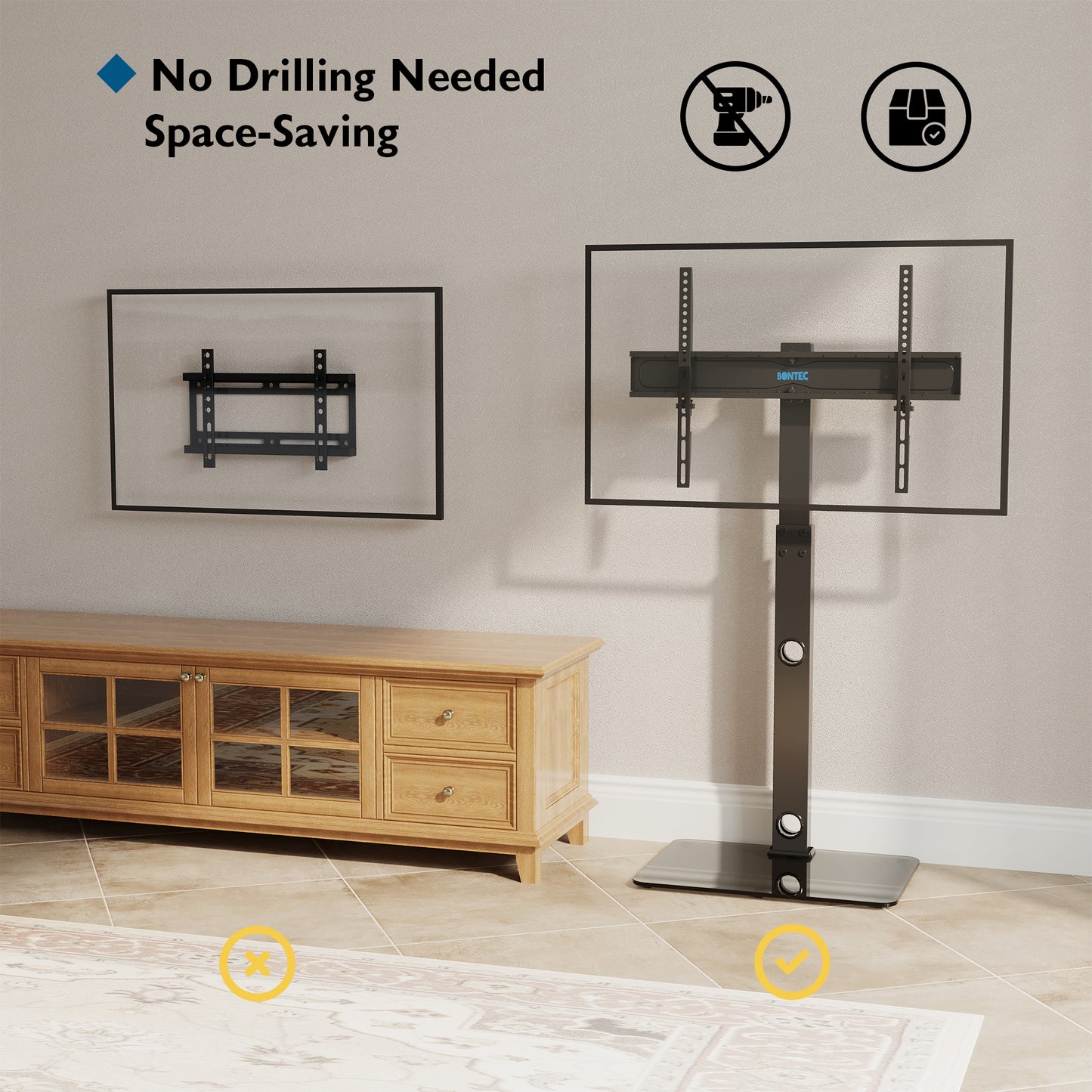 BONTEC TV Floor Stand for 30-70 inch LED LCD OLED Plasma Flat Curved TVs