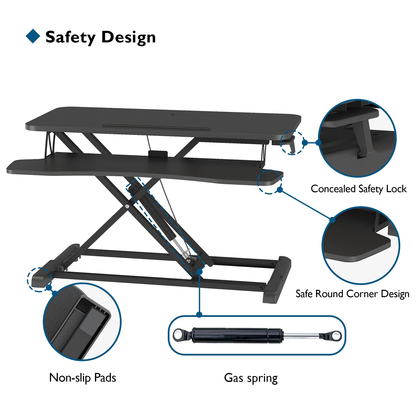 BONTEC Standing 32inch/800mm Desk Converter, Height Adjustable Dual Tiered Computer Workstation, Ergonomic Sit Standing Converter with Platform for PC Computer Screen, Keyboard, Laptop up to 15kg