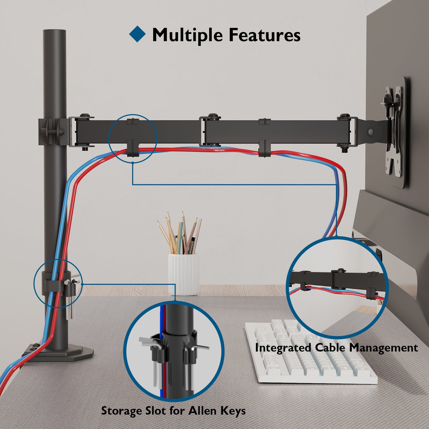 BONTEC Single Monitor Arm Desk Mount for 13-32 inch LCD LED Screens