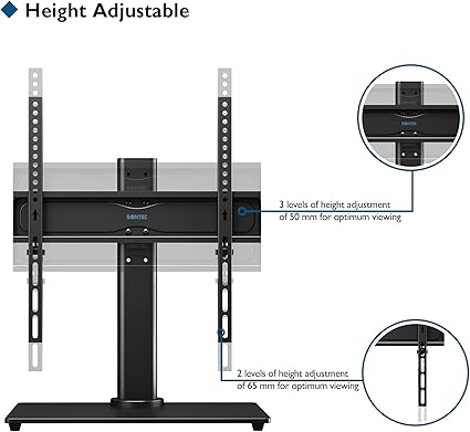 BONTEC Universal Swivel Table Top TV Stand for 26-55 LED OLED LCD Plasma Flat Curved Screens Height Adjustment Pedestal Glass Base Max. VESA 400x400mm up to 40KG