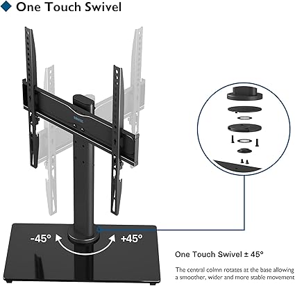 BONTEC Universal Swivel Table Top TV Stand for 26-55 LED OLED LCD Plasma Flat Curved Screens Height Adjustment Pedestal Glass Base Max. VESA 400x400mm up to 40KG
