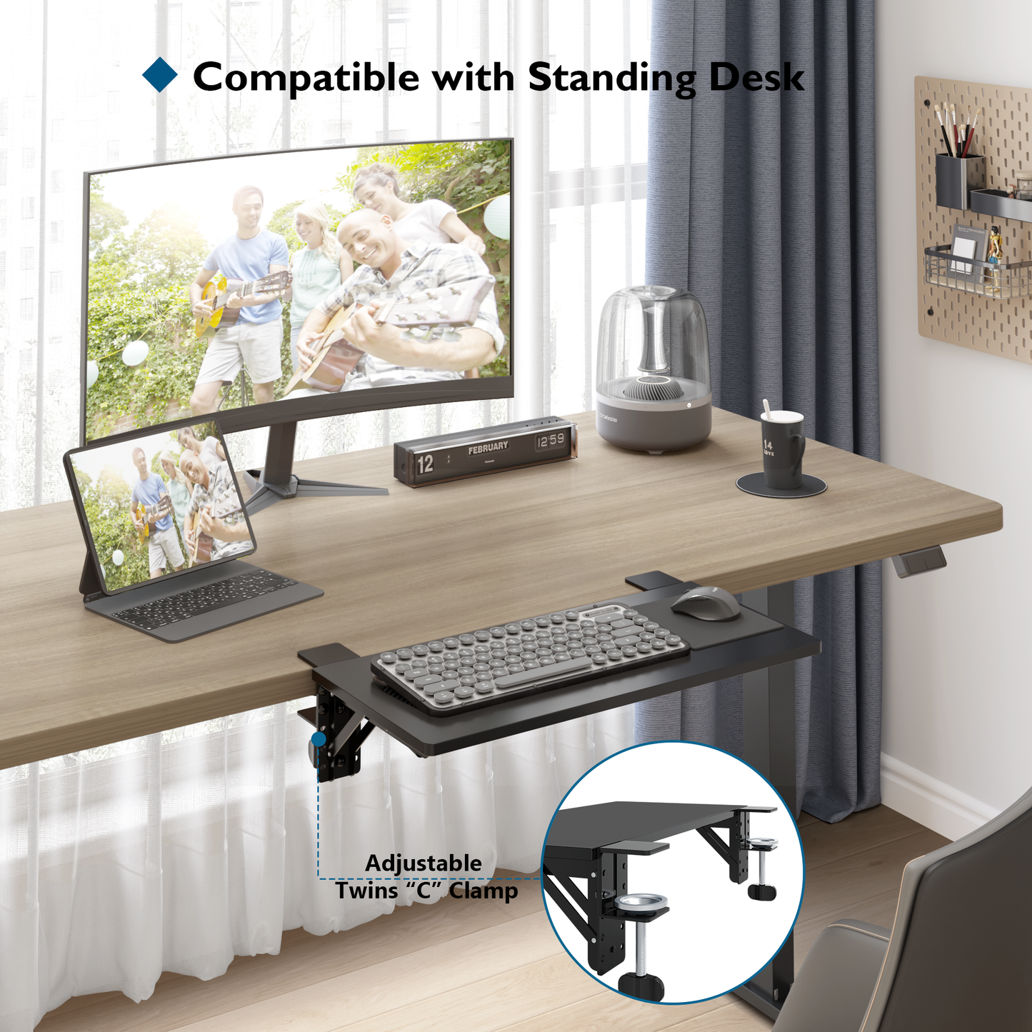 BONTEC Ergonomics Desk Extender Tray Colored Carbon Fiber, 510mm x 240mm Table Mount Arm Rest Shelf, 90° Foldable Keyboard Tray Platform, Clamp on Computer Arm Rest for Desk