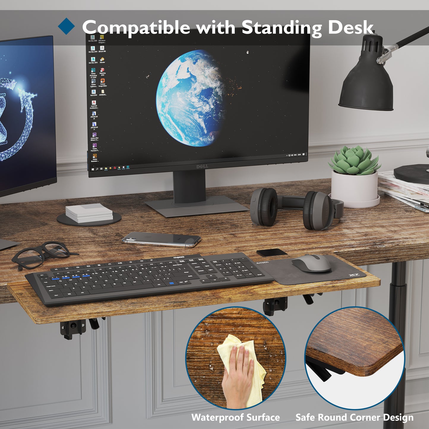 BONTEC Ergonomics Desk Extender Tray, 27.2x9.5 Inch Table Mount Arm Rest Shelf, 90° Foldable Keyboard Tray Platform, Clamp on Computer Arm Rest for Desk, Suitable for Office Desks