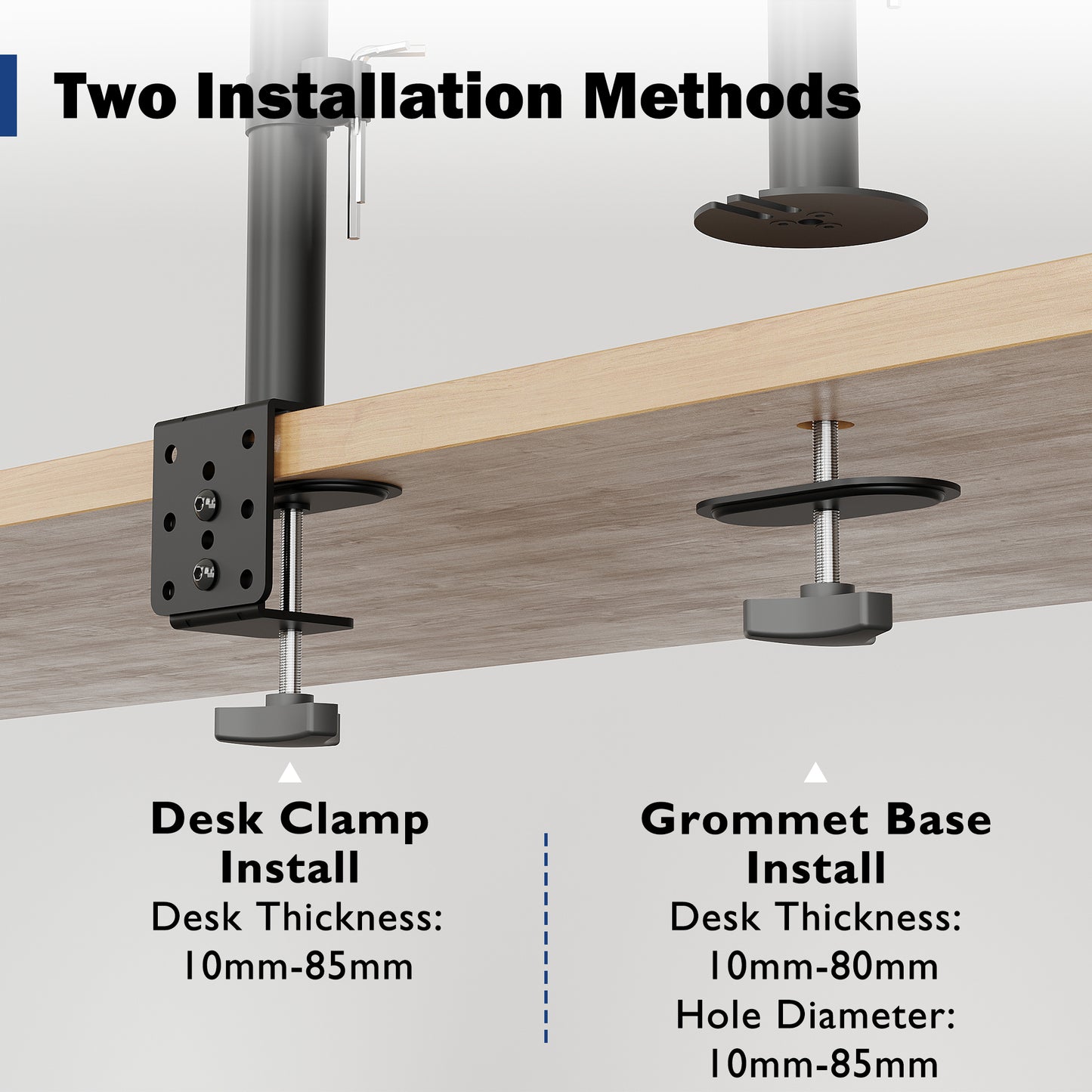 BONTEC Single Monitor Desk Mount for 13-34 Inch Screens, Supports up to 10kg, with Full Motion Adjustability, Dual Installation Options and Integrated Cable Management