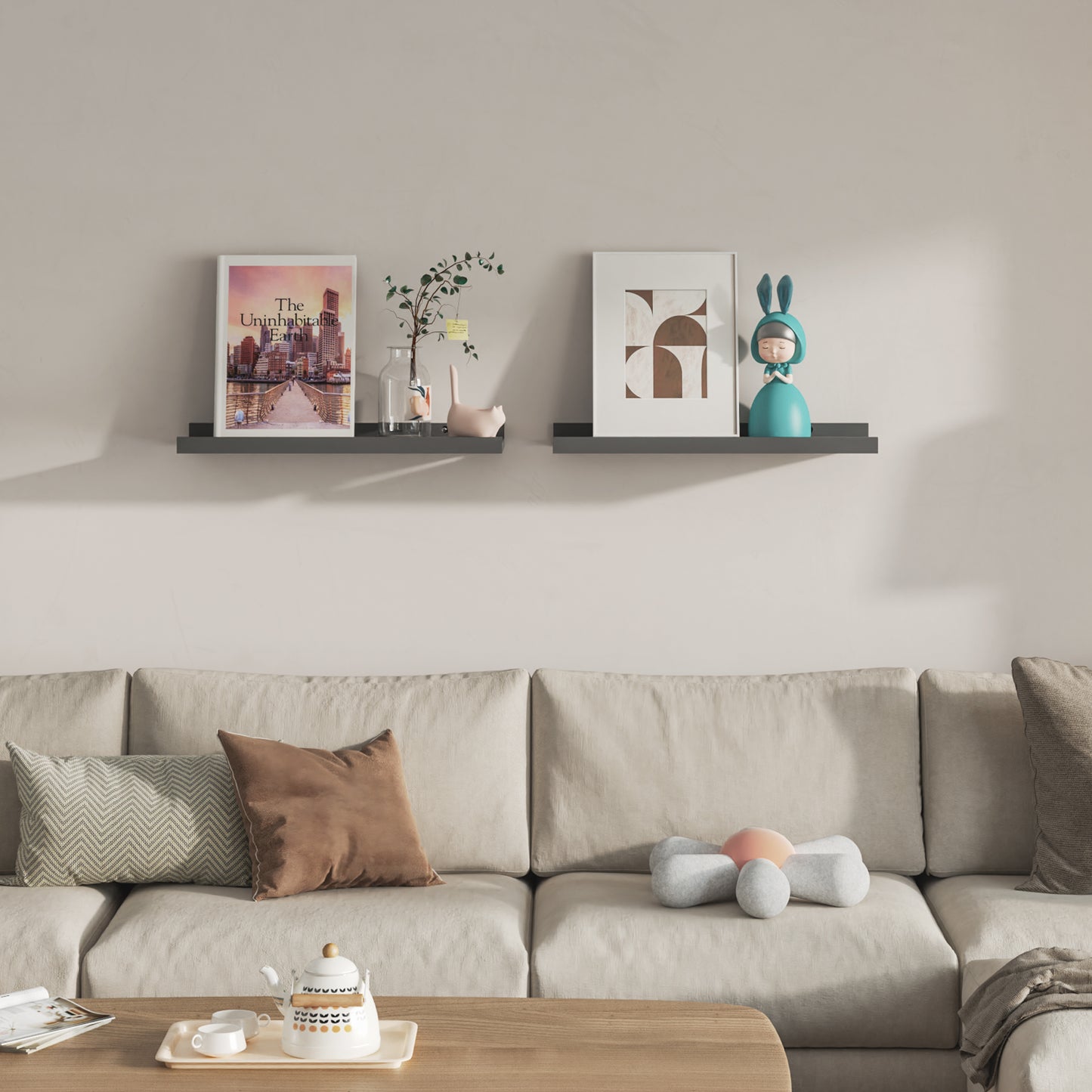 BONTEC Floating Shelves Set of 2, Wood Shelves with Lip, 40cm Wall Mounted Bathroom Shelves for Bathroom, Bedroom, Living Room and Kitchen Wall Organizer up to 10kg