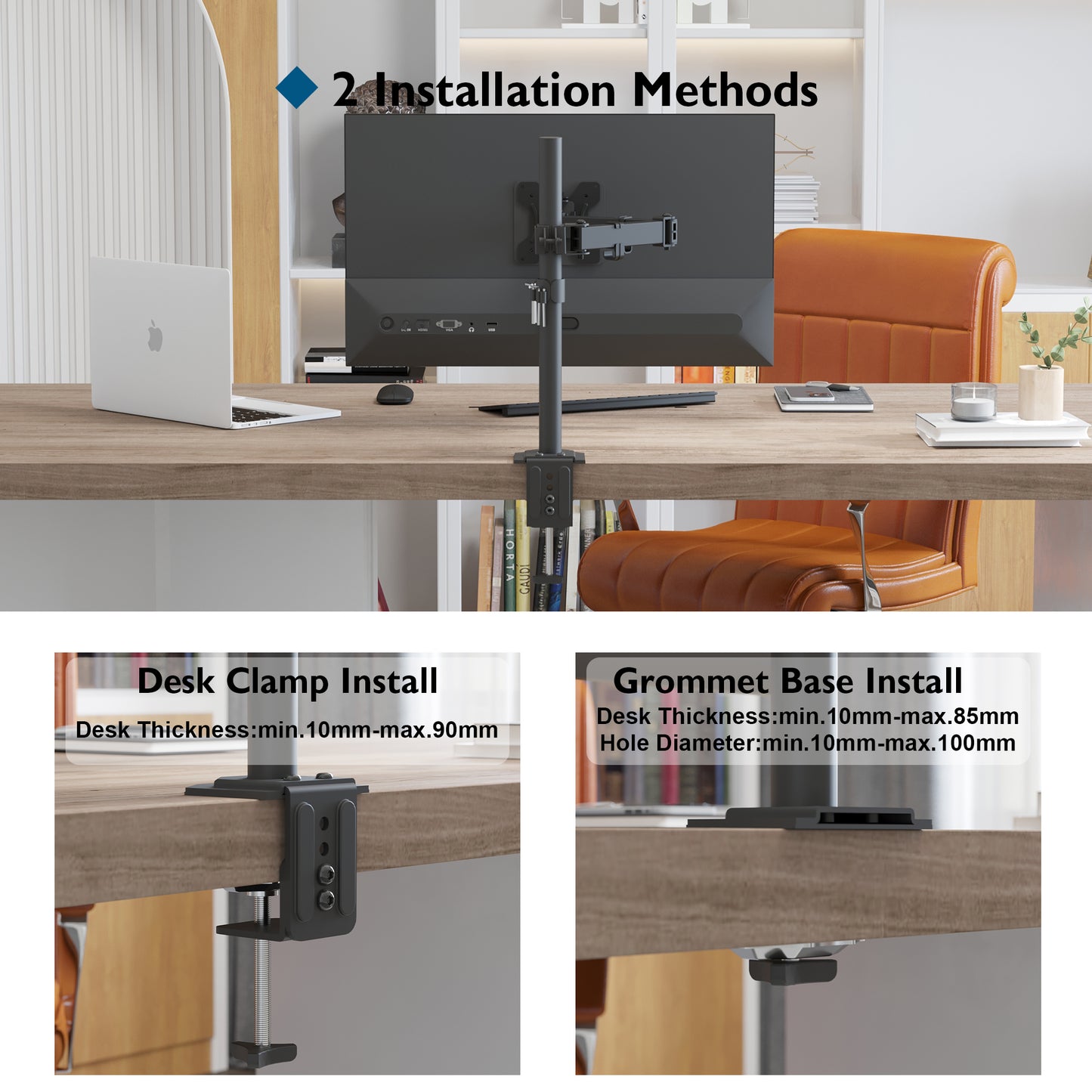 BONTEC Single Monitor Arm Desk Mount for 13-32 inch LCD LED Screens