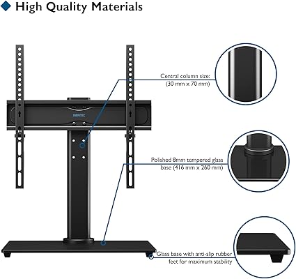 BONTEC Universal Swivel Table Top TV Stand for 26-55 LED OLED LCD Plasma Flat Curved Screens Height Adjustment Pedestal Glass Base Max. VESA 400x400mm up to 40KG