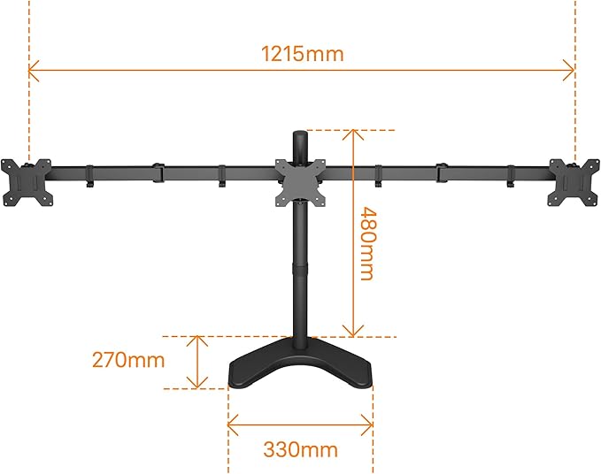 BONTEC Triple Monitor Stand for 13-24 Inches, 3 Monitor Desk Mount, Free Standing Fully Adjustable Stand for 3 Screen, Each Arm Holds up to 10kgs, VESA 75/100mm with 2 Installation Options