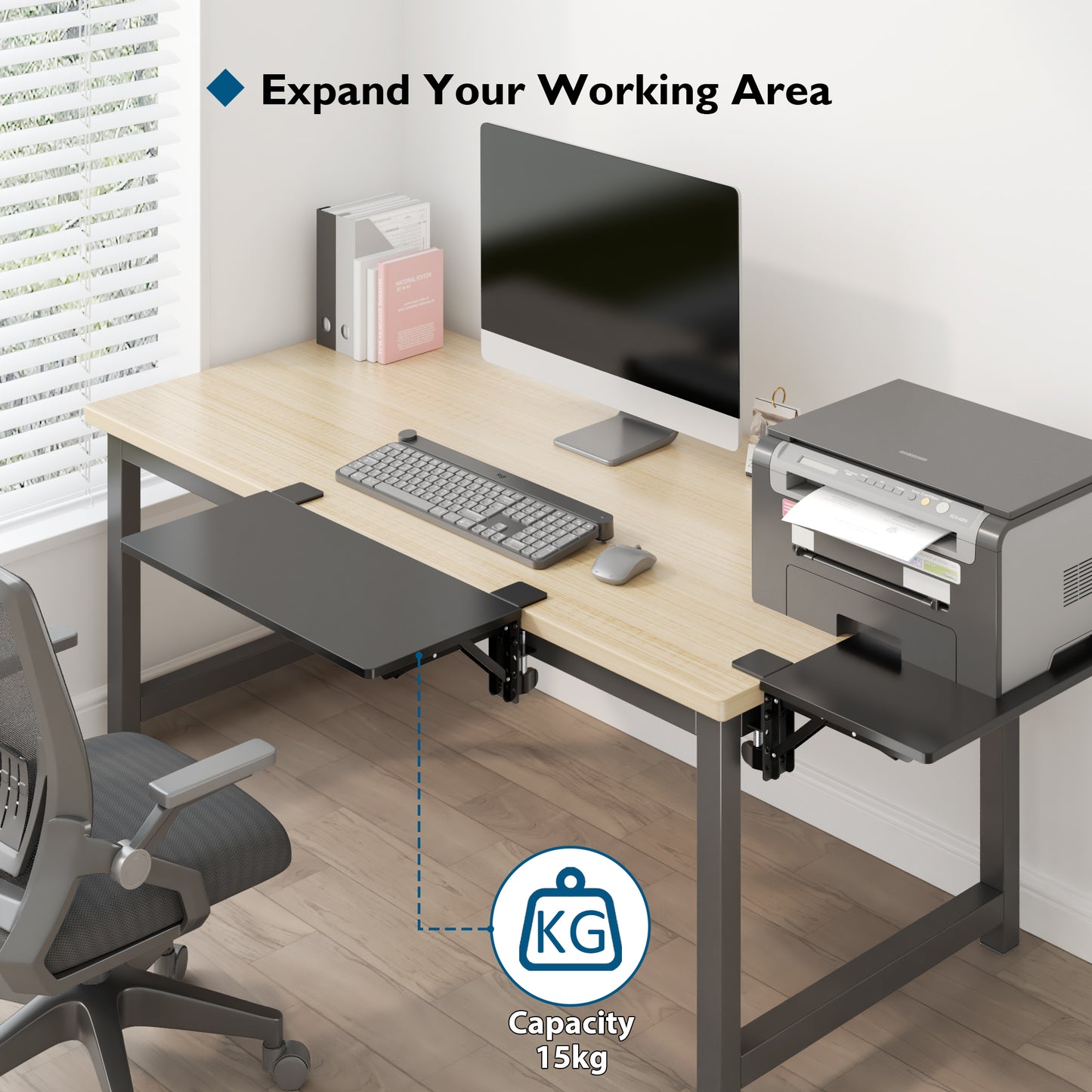BONTEC Ergonomics Desk Extender Tray Colored Carbon Fiber, 510mm x 240mm Table Mount Arm Rest Shelf, 90° Foldable Keyboard Tray Platform, Clamp on Computer Arm Rest for Desk