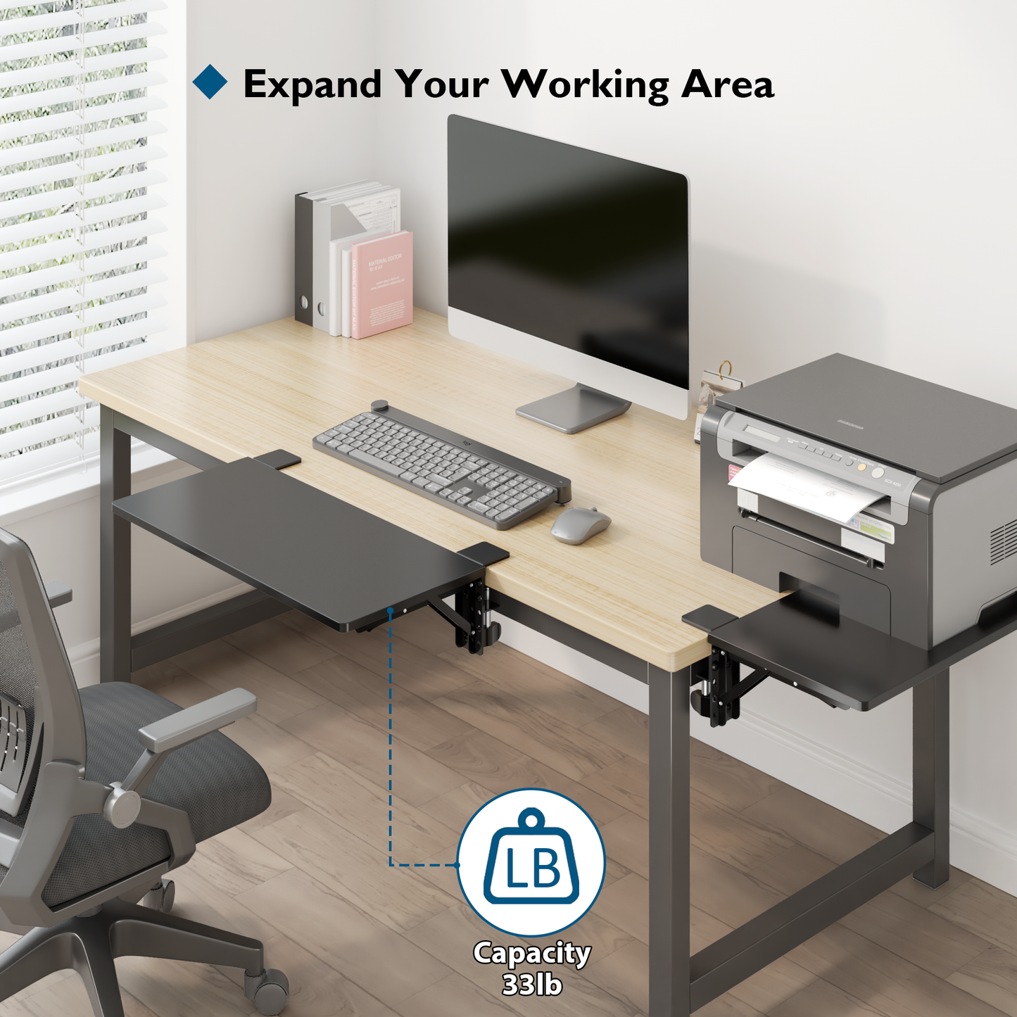 BONTEC Ergonomics Desk Extender Tray Colored Carbon Fiber, 510mm x 240mm Table Mount Arm Rest Shelf, 90° Foldable Keyboard Tray Platform, Clamp on Computer Arm Rest for Desk