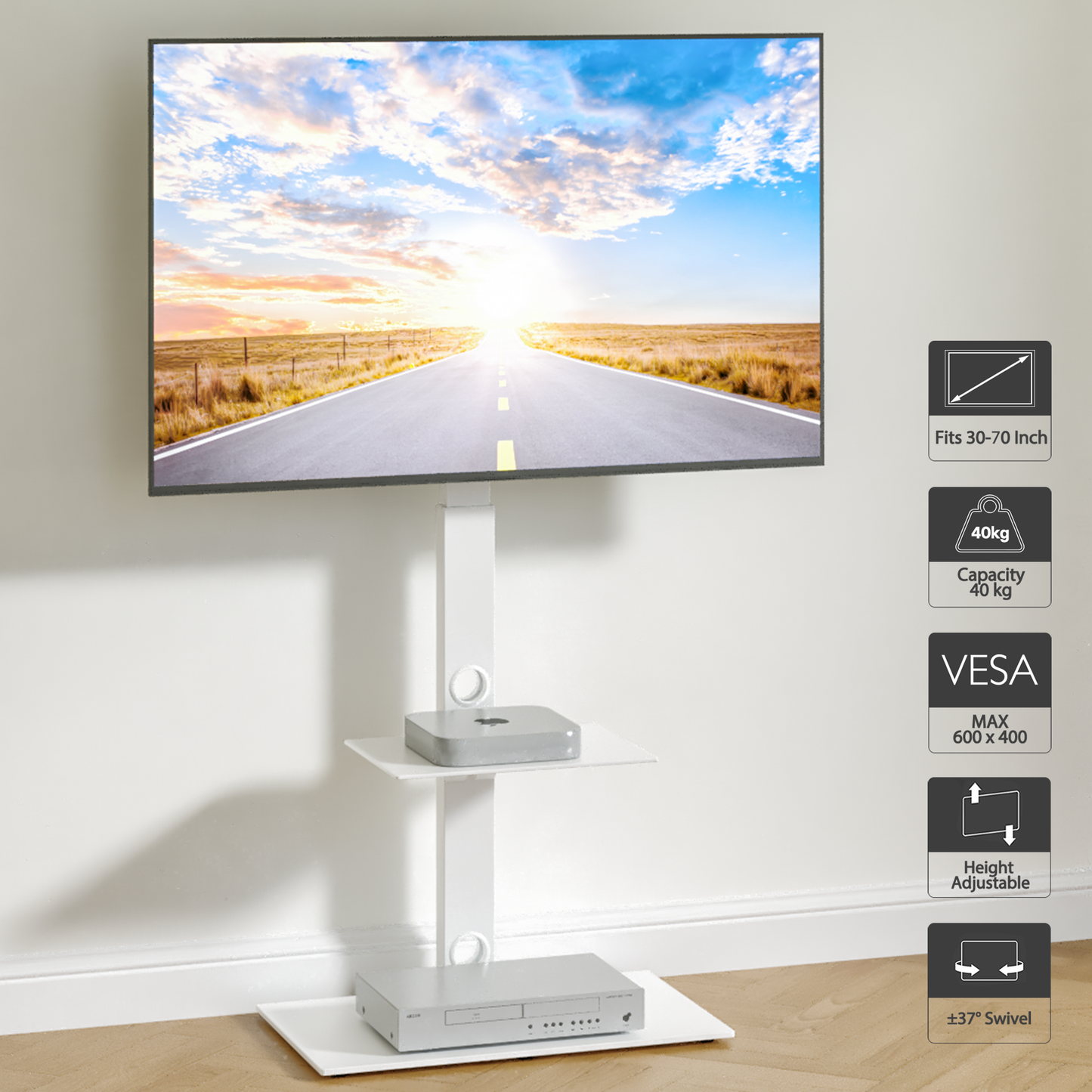 BONTEC Universal Floor TV Stand for 30-70 inch LED OLED LCD Plasma Flat Curved Screens