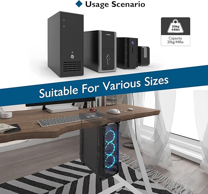 BONTEC Under Desk PC CPU Holder Straps Computer Tower Mount Bracket Office Home