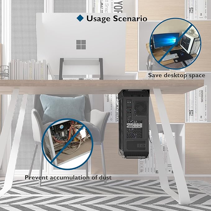 BONTEC Under Desk PC CPU Holder Straps Computer Tower Mount Bracket Office Home