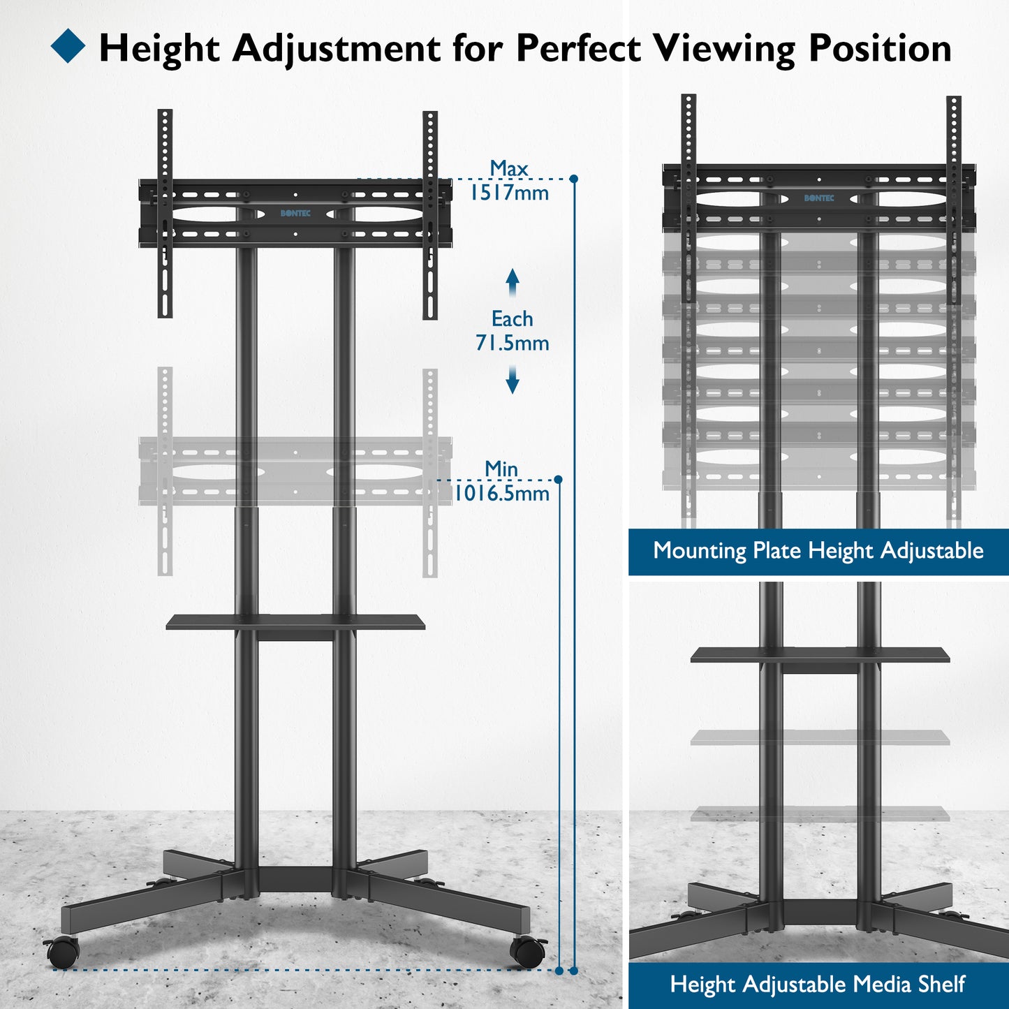 BONTEC Mobile TV Stand on Wheels for 32-85 inch LCD LED OLED Flat Curved TVs