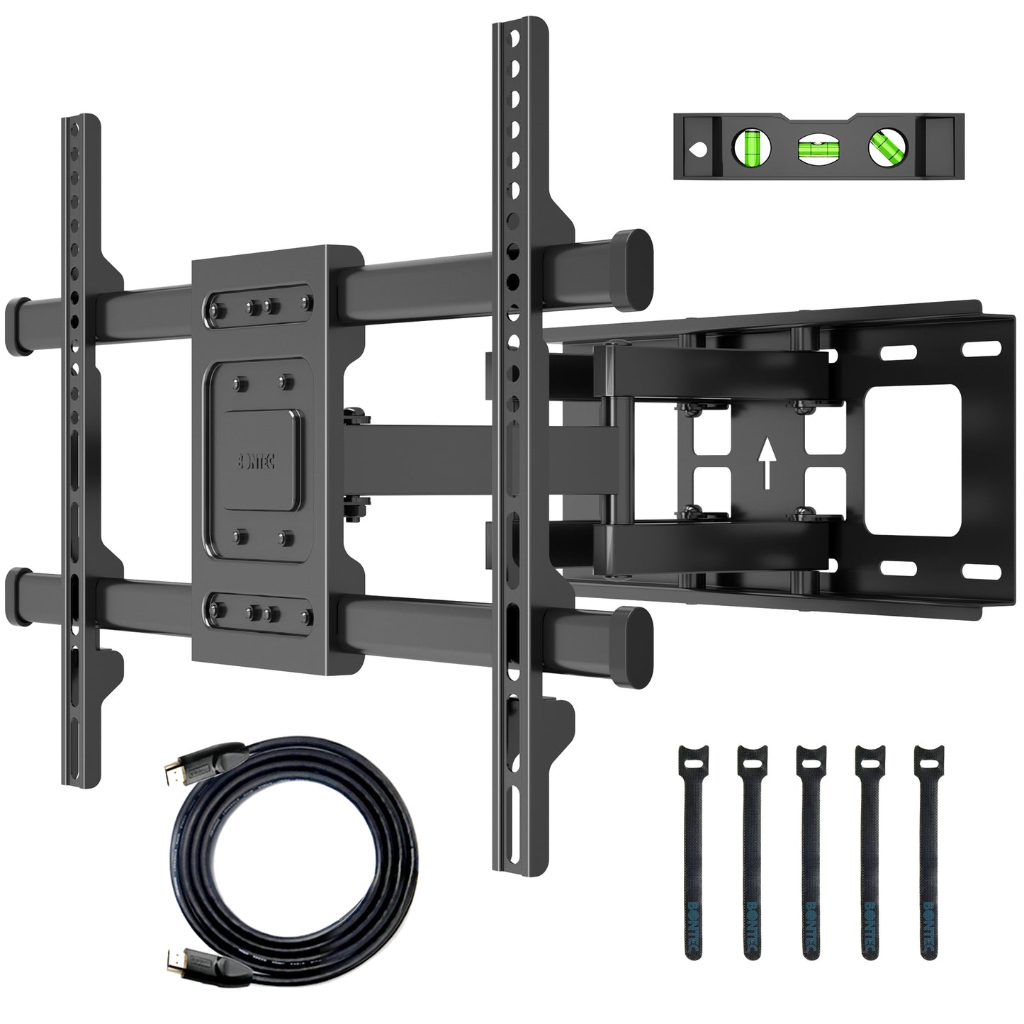 BONTEC TV Wall Bracket for 32-84 inch LED LCD Flat & Curved Screen, Swivel Tilt TV Wall Mount Full Motion, Heavy Duty Strong Solid Dual Arms up to 60KG, Max VESA 600x400mm, with HDMI Cable