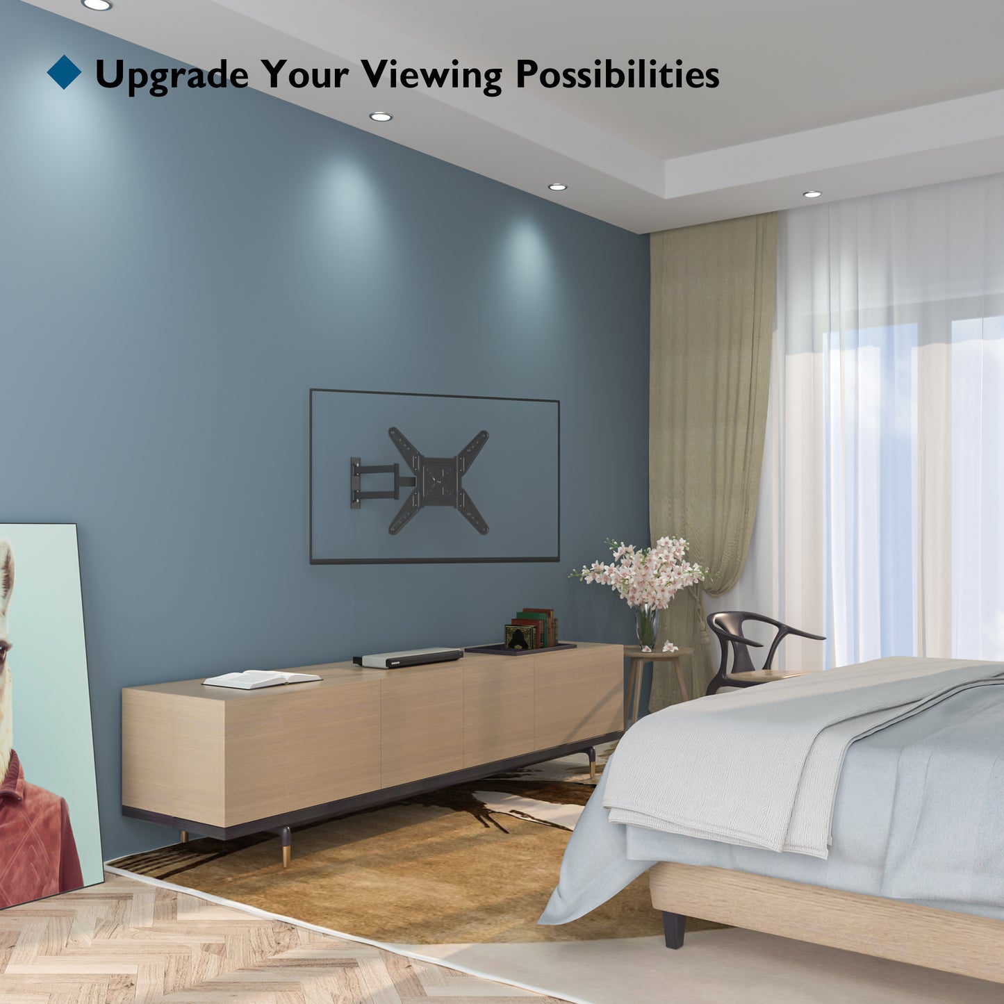 BONTEC TV Wall Bracket Mount for 26-60 inch LED LCD Flat Curved TVs, Tilt Swivel & Rotation TV Wall mount up to 45kgs, Max VESA 400x400mm