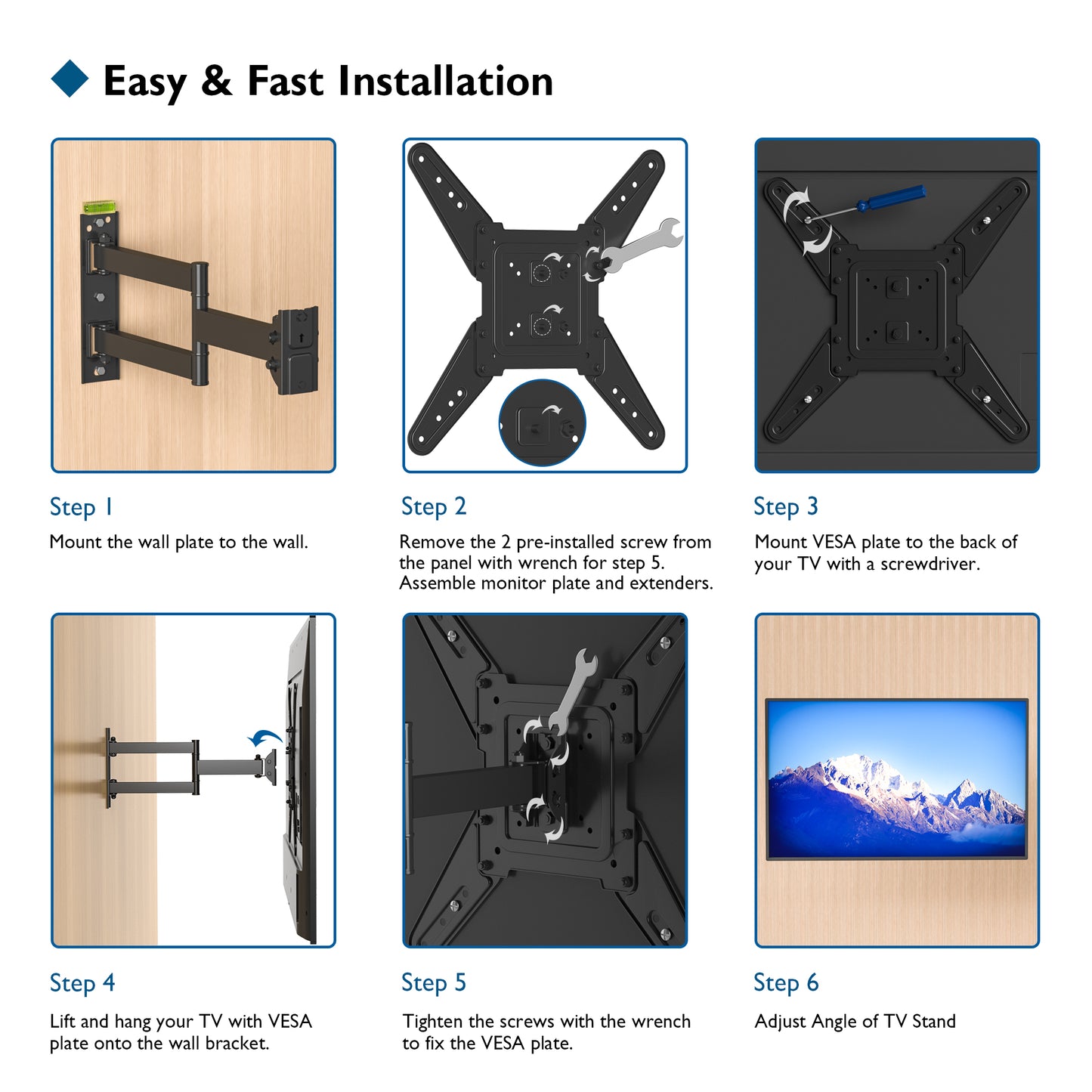 BONTEC TV Wall Bracket Mount for 26-60 inch LED LCD Flat Curved TVs, Tilt Swivel & Rotation TV Wall mount up to 45kgs, Max VESA 400x400mm