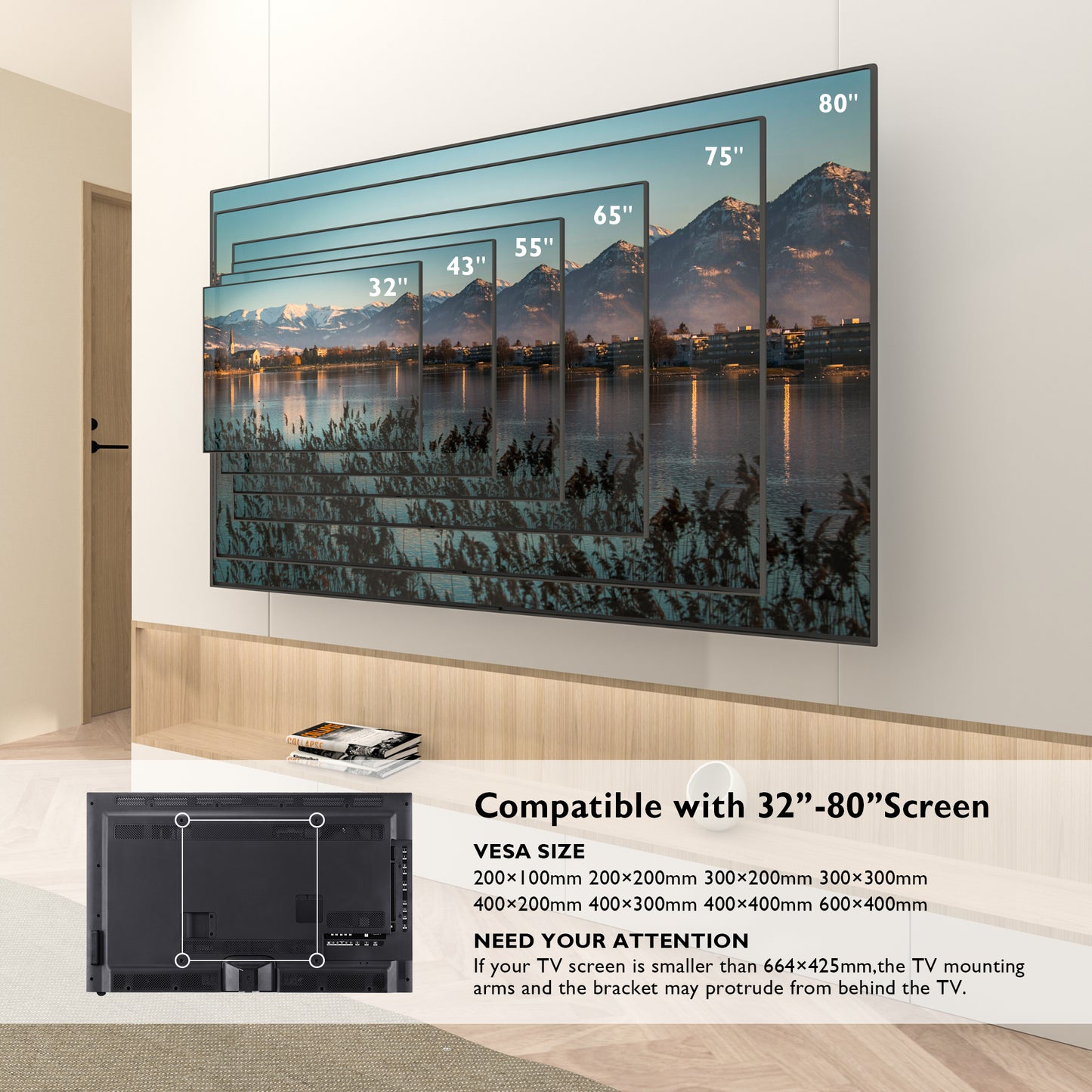 BONTEC TV Wall Bracket for 32-84 inch LED LCD Flat & Curved Screen
